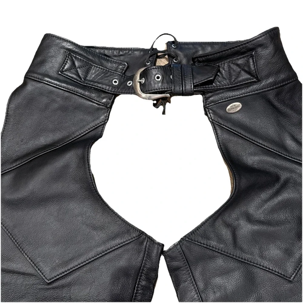 Harley-Davidson Leather Motorcycle Chaps M Made in USA‎ — Belt Zipper Adj Waist